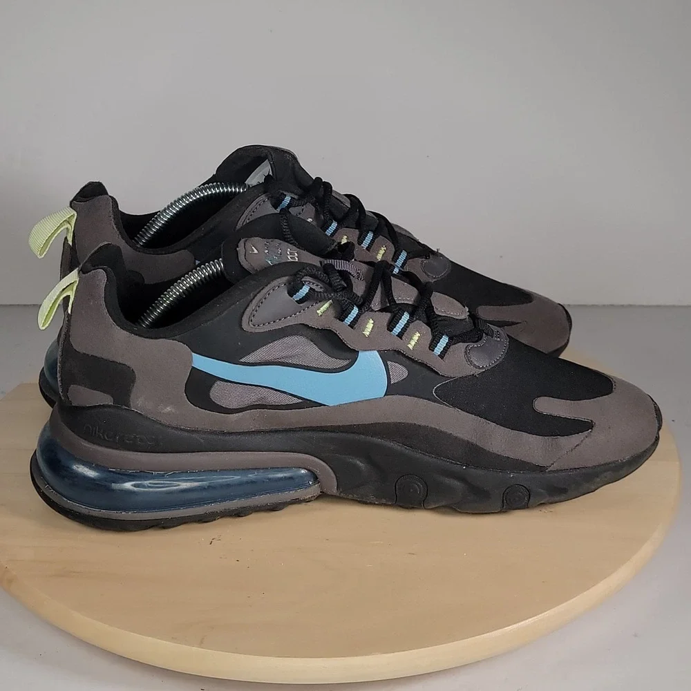 Nike Air Max 270 React Athletic Running Shoes Men's 10.5 Black Gray Thunder Blue